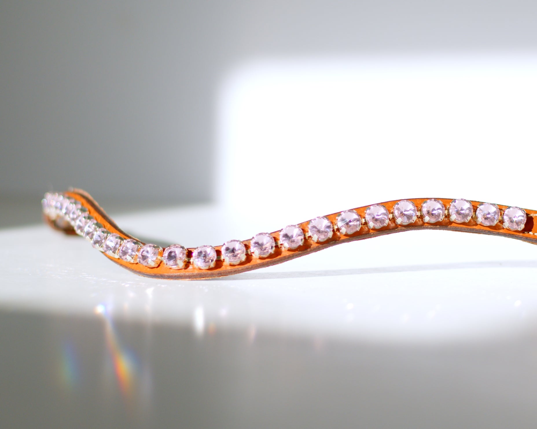 Tan Browband · Soft Pink Crystals · U-Shape